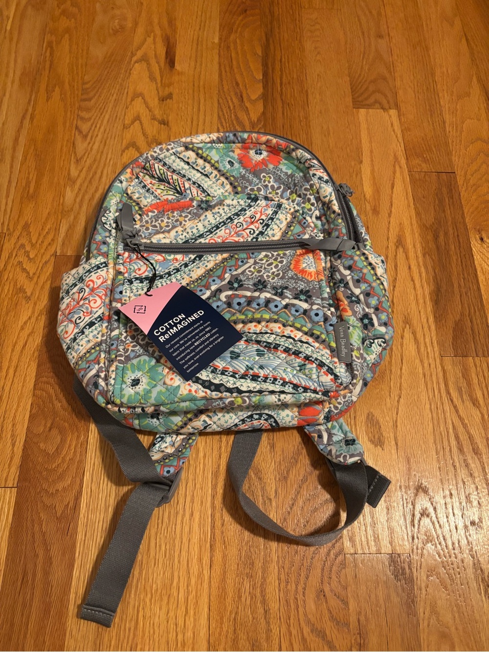 Vera Bradley Paisley Floral Quilted Backpack in Aqua, Coral, Gray